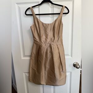Jenny Yoo Collection Shantung Silk Dress Gold Tank Straps Women's Size 2 Pleats